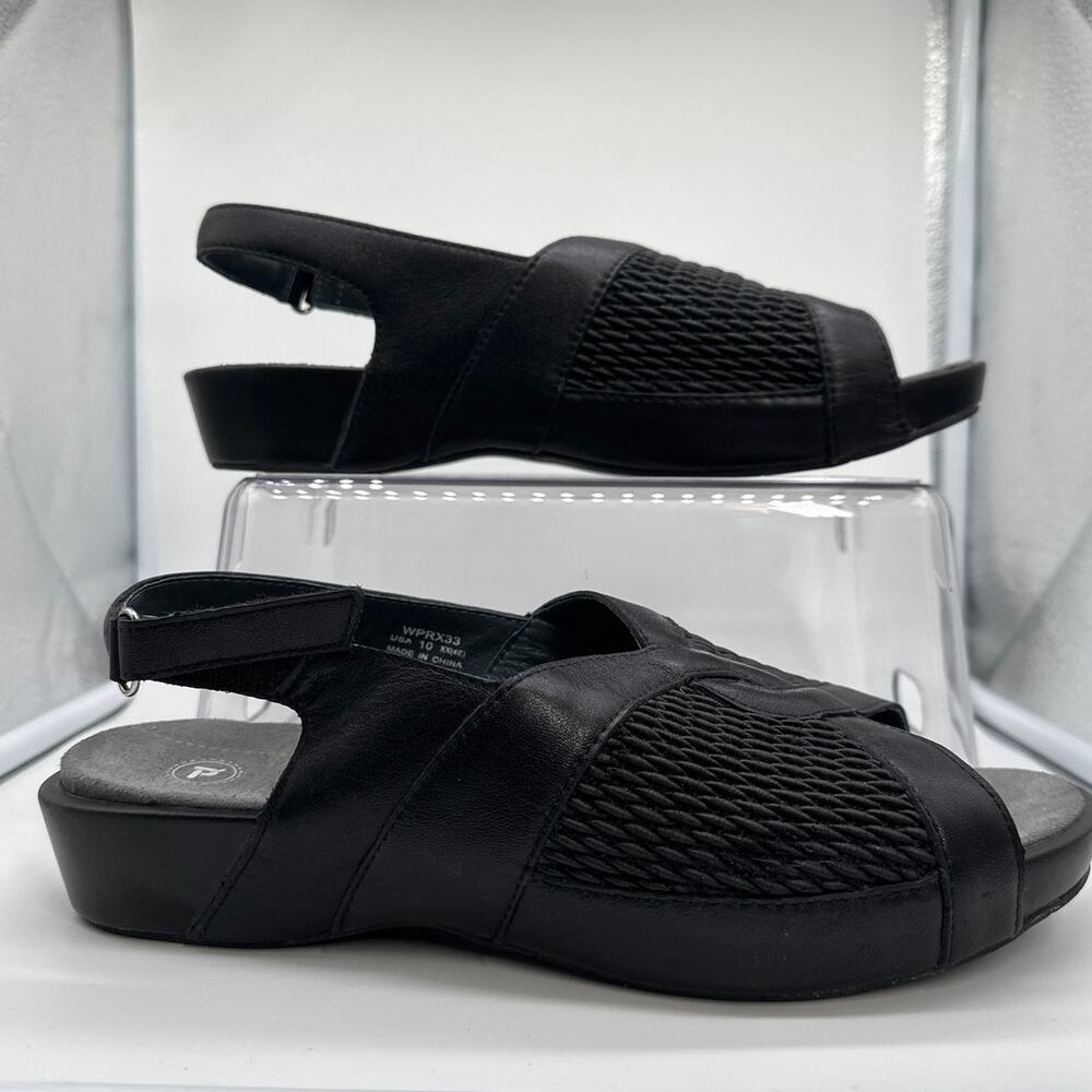 Propet Black Leather Slingback Comfort Sandals Sz 10 XX Wide 4E Removable Insole